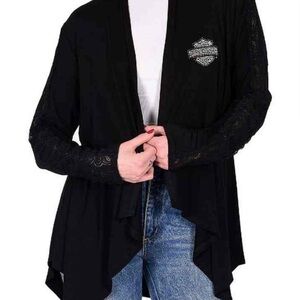 Harley-Davidson Black Cardigan Sweater Soft Knit Relaxed Fit
